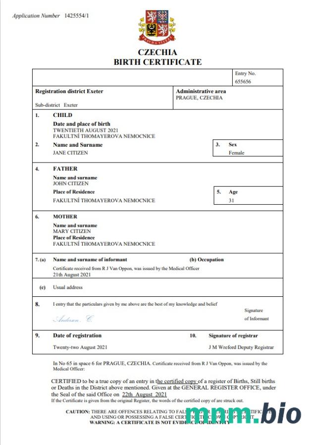 Czechia rekord życiowy narodziny certyfikat Word i PDF szablon